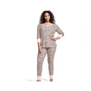 Victoria's Secret pink leopard cheetah thermal long johns waffle pajama PJ Set